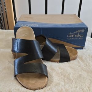 Dansko Black Leather Slide Sandals